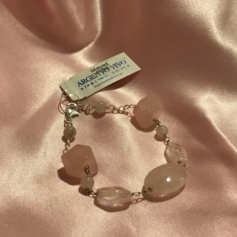 Genuine Rose Quartz Sterling Silver Bracelet